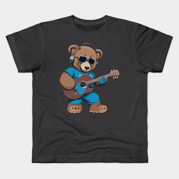 Teddy Bear Play Guitar Kids T-Shirt by ReaBelle